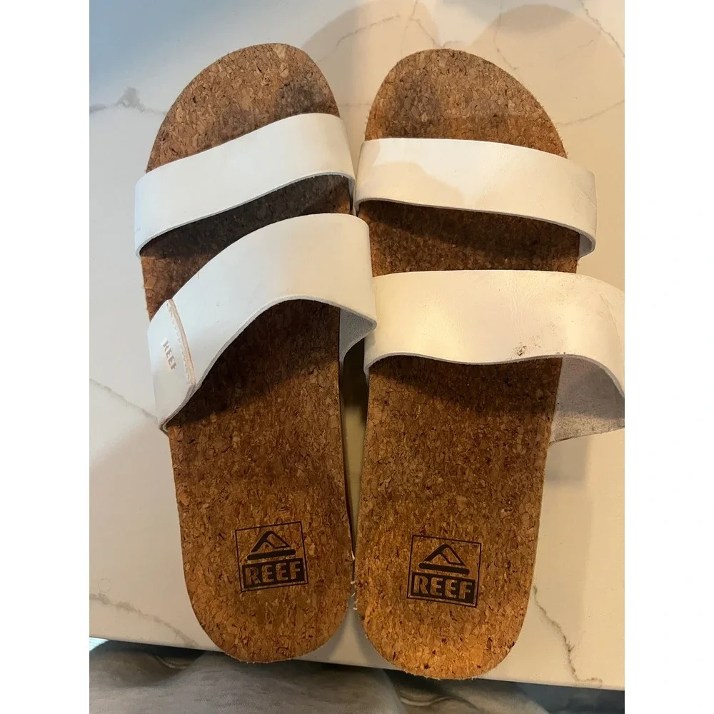 Reef Cushion Vista Hi White Double Strap Platform Cork Sandals Womens 9